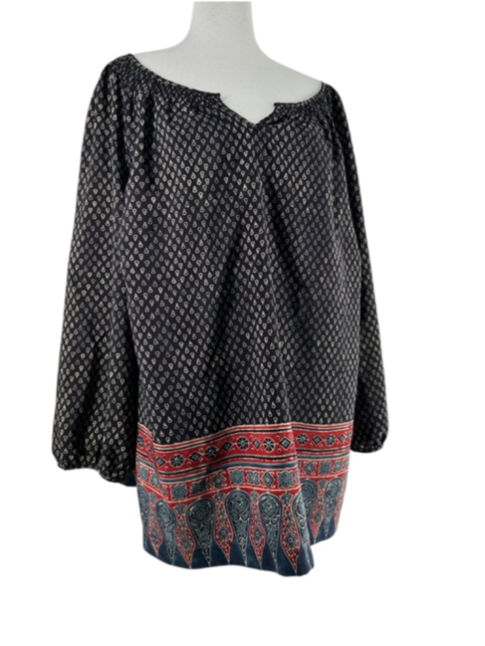 Lauren Ralph Lauren navy and cream patterned top tunic paisley boho sz 1X